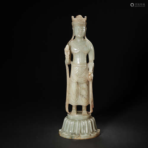 QING DYNASTY HETIAN JADE BUDDHA STANDING STATUE