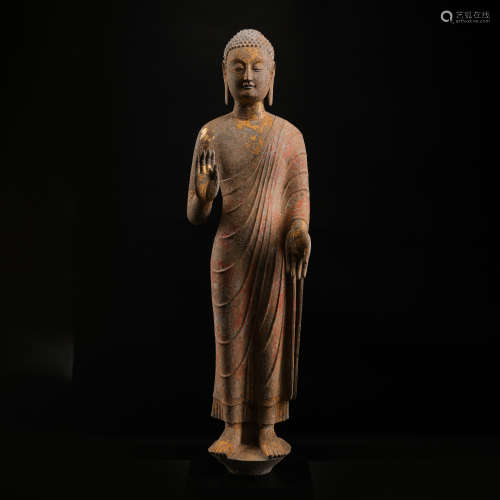 CHINESE STONE BUDDHA STANDING STATUE, TANG DYNASTY