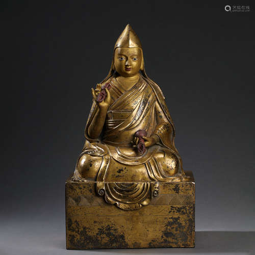 CHINESE QING DYNASTY BRONZE GILDING BUDDHA SITTING STATUE