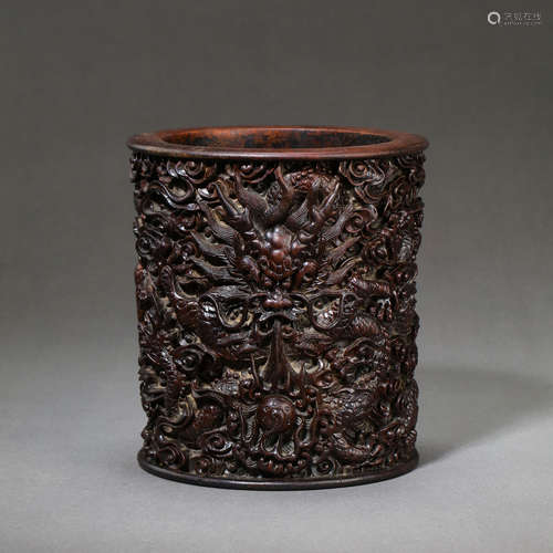 CHINESE SMALL-LEAVED ROSEWOOD PEN HOLDER, QING DYNASTY