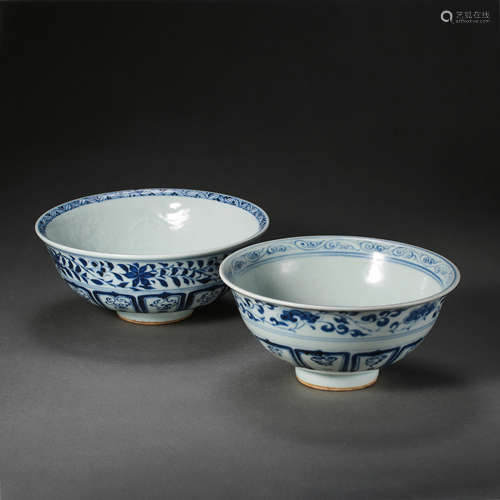 A GROUP OF BLUE AND WHITE BOWLS, YUAN DYNASTY, CHINA