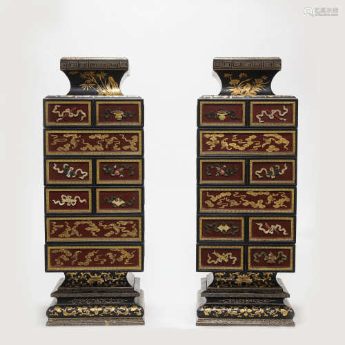 A PAIR OF CHINESE QING DYNASTY MULTI-TREASURE CABINETS