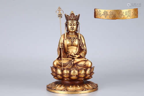 明精铸紫铜胎鎏金地藏王坐像