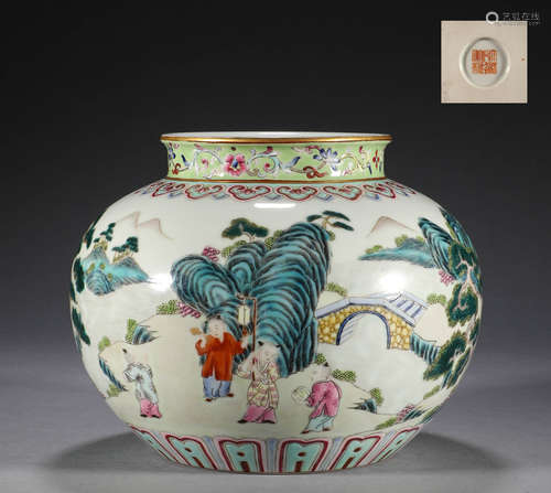 Qing Dynasty, pastel figure story jar