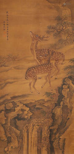 In the Qing Dynasty, Shen Quan's silk twin deer painting