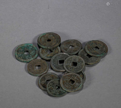 A group of copper coins in ancient China