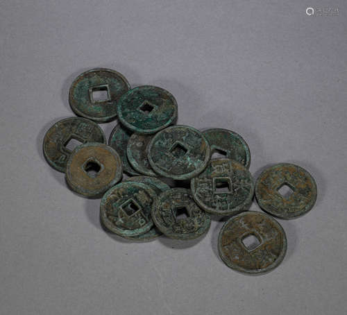 A group of copper coins in ancient China