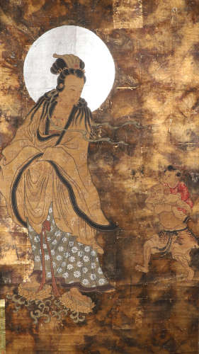 In the Ming Dynasty, Wu Bin's gold foil Guanyin painting