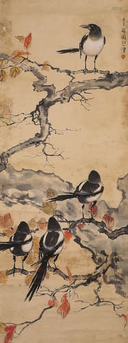 In modern times, Xu Beihong's paper-based four happiness pic...