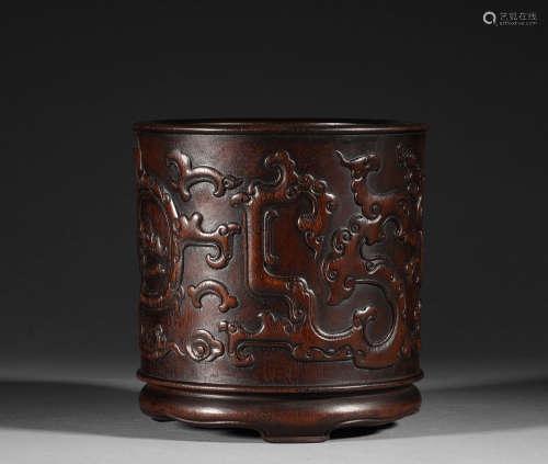 Qing Dynasty, Huanghua pear dragon pattern pen holder