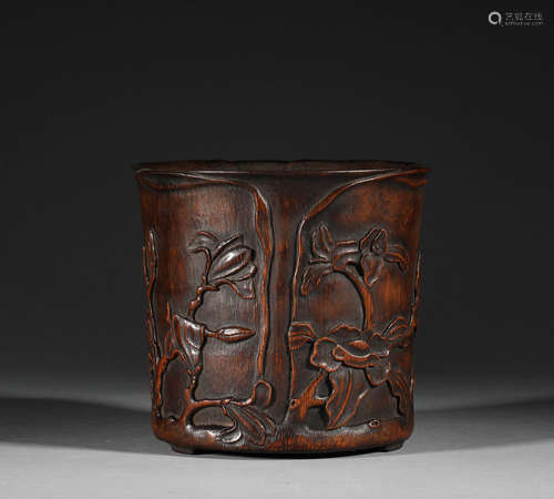 In the Qing Dynasty, bamboo carving pen holders with flower ...