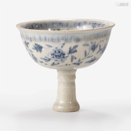 A Vietnamese blue and white-decorated stem cup Le dynasty 15...