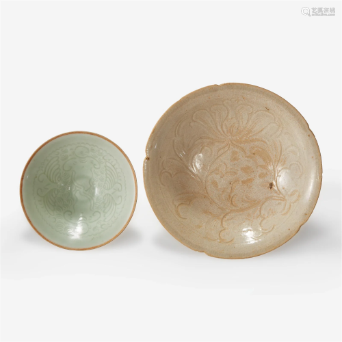 A Vietnamese incised “Peony" bowl, and an incised celad...