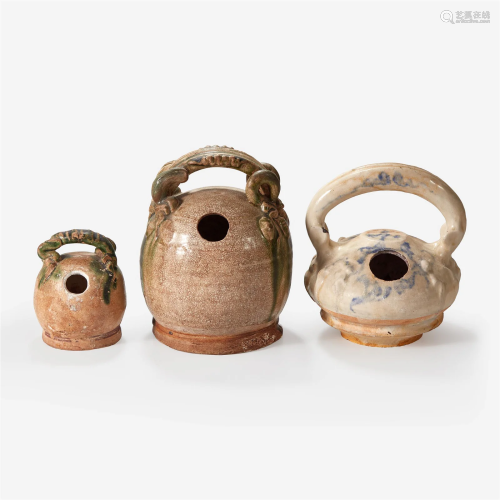 Three assorted Vietnamese lime pots 15th - 19th century