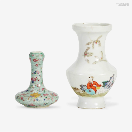 Two Chinese famille rose-decorated porcelain cabinet vases