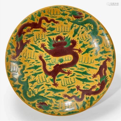 A large Chinese yellow-ground “Dragons" charger