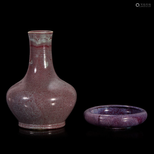 A Chinese flambe-glazed vase and a narcissus bowl