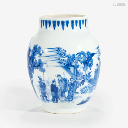 A Chinese finely-decorated blue and white porcelain large ja...