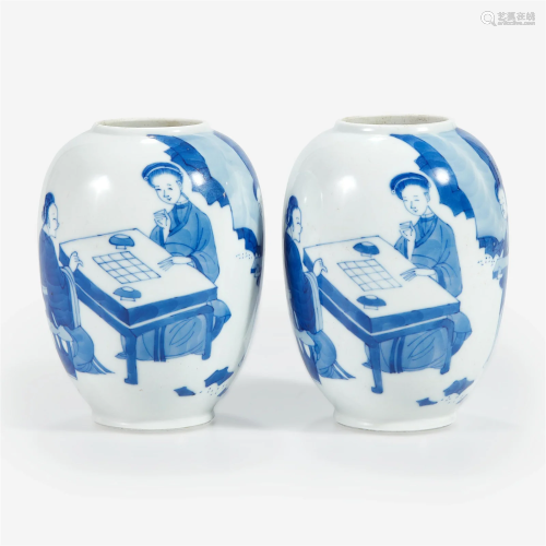 A pair of Chinese blue and white-decorated porcelain small o...