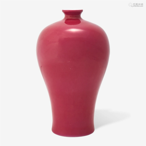 A Chinese ruby-ground porcelain meiping Yongzheng six-charac...