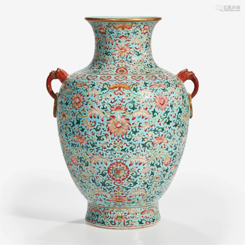 A Chinese famille rose turquoise-ground porcelain vase