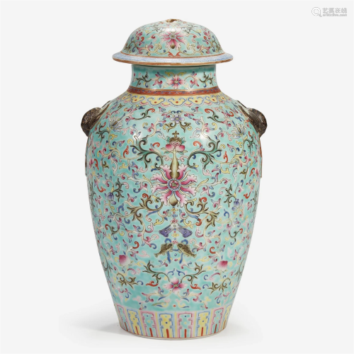A Chinese enameled porcelain vase with cover Apocryphal Qian...