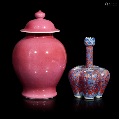 A Chinese ruby-ground jar and cover and an iron red and unde...