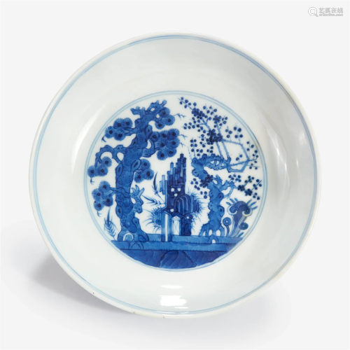 A Chinese blue and white porcelain "Three Friends"...