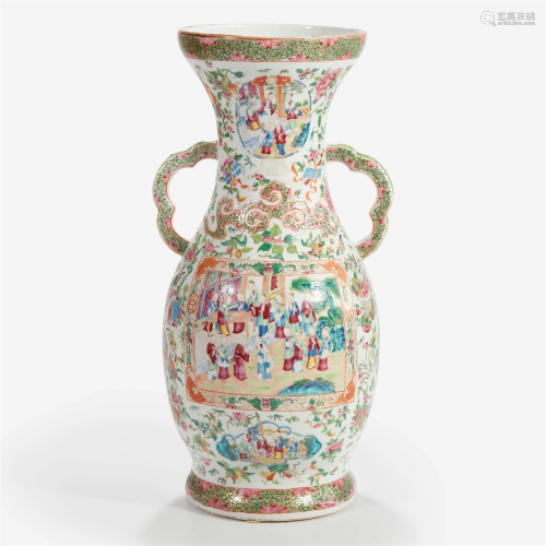 A large Chinese export famille rose-decorated porcelain vase...