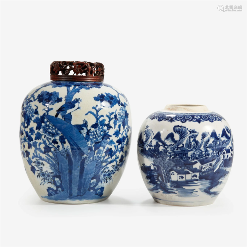 Two Chinese blue and white porcelain "ginger" jars...