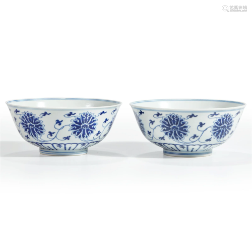 An associated pair of Chinese blue and white porcelain "...