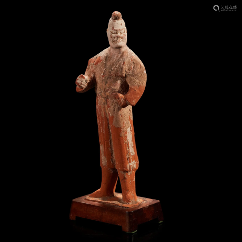 A Chinese painted pottery figure of a foreign attendant Prob...