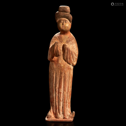 A Chinese painted pottery figure of a standing court lady Pr...