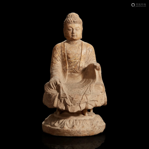 A Chinese carved white marble figure of Buddha seated