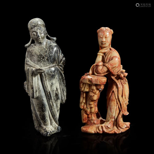 Two Chinese carved soapstone figures