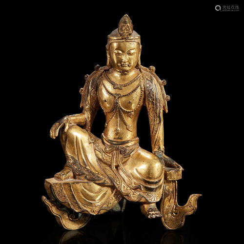 A gilt-bronze figure of a "water-moon" Avalokitesv...