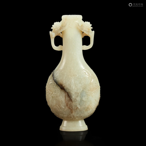 A Chinese carved white jade Mughal style small bottle vase Q...