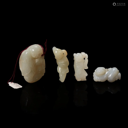 Group of four assorted small white jade figural pendants