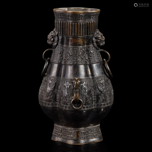 A Chinese patinated bronze lobed pear-shaped vase 18th/19th ...