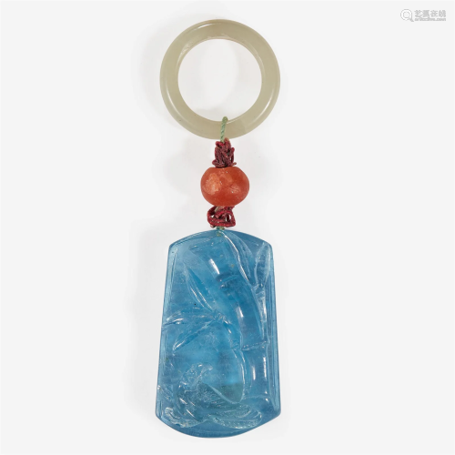 A Chinese carved aquamarine pendant