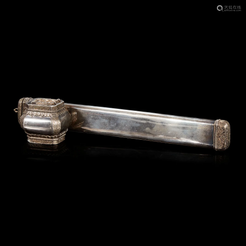 An Ottoman or Egyptian parcel-gilt silver qalamdan