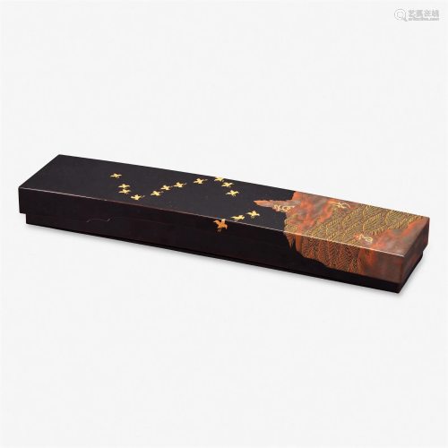 A Japanese lacquer poetry slip box 20th century