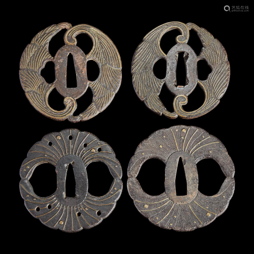Group of eight assorted Japanese tsuba Meiji period and earl...