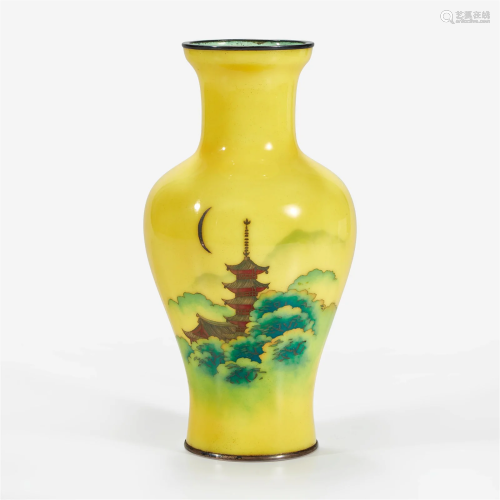A Japanese cloisonné yellow-ground vase, Ando