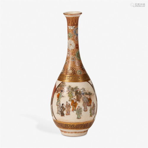 A small Japanese enameled Satsuma-type pottery cabinet vase ...