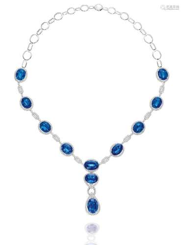 A KYANITE AND DIAMOND PENDANT NECKLACE
