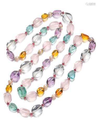 BULGARI A MULTI-GEM, CULTURED PEARL AND DIAMOND 'SASSY' LONG...