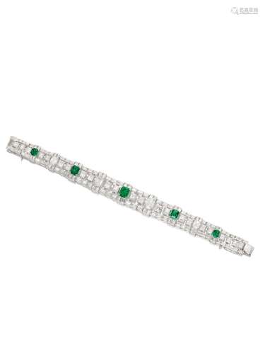 BULGARI A FINE EMERALD AND DIAMOND BRACELET