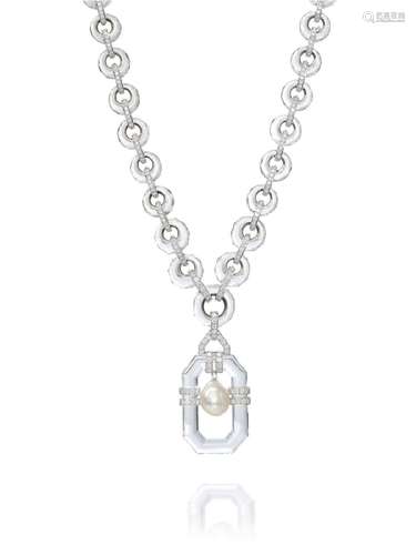 DAVID WEBB A ROCK CRYSTAL, BAROQUE PEARL AND DIAMOND SAUTOIR