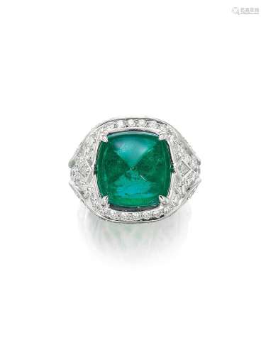 KAT FLORENCE A SUGARLOAF EMERALD AND DIAMOND RING